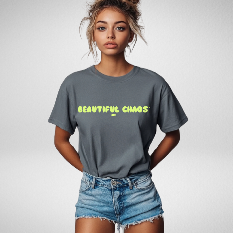 Beautiful Chaos The Most Tee - Charcoal // Neon Lime