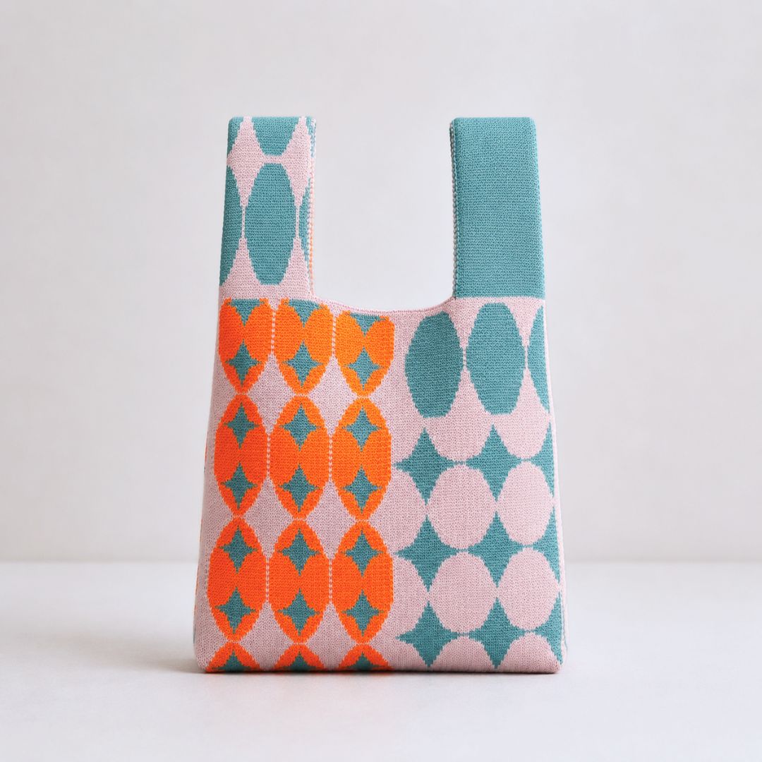 Fluro OJ & Sea Foam Kaleidoscope - Knit Statement Bag - Beautiful Chaos®