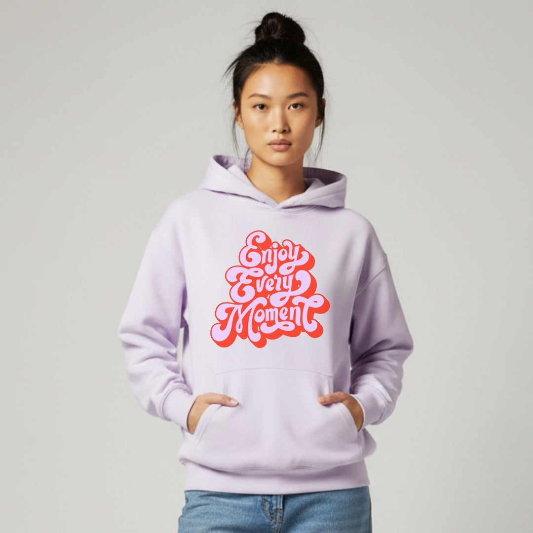 Enjoy Every Moment Hoodie - Light Lavender + Red