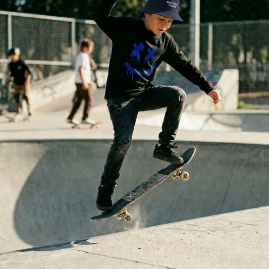 Beautiful Chaos Blue Graffiti Smiley Long Sleeve Tee Skater