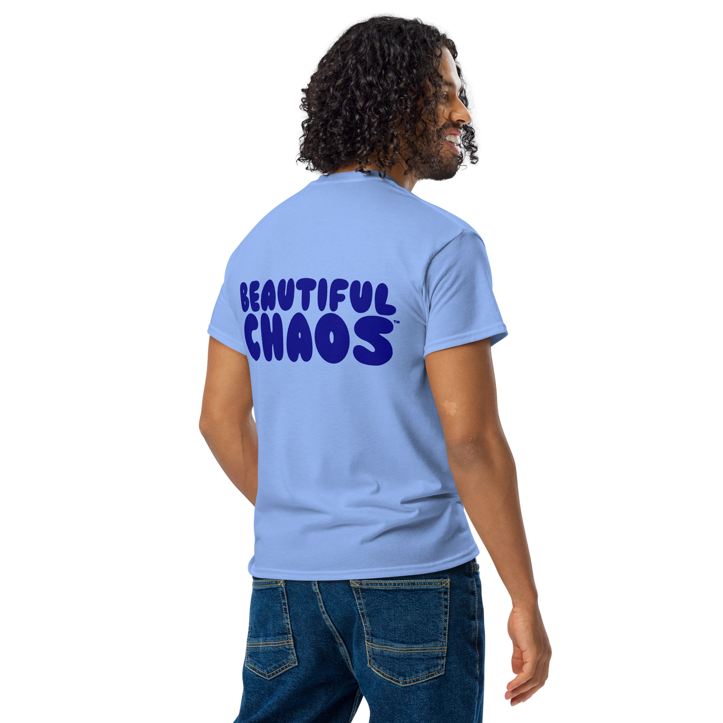 Beautiful_Chaos_The_Most_Tee_-_Powder_Blue_Navy_Back_Male_model