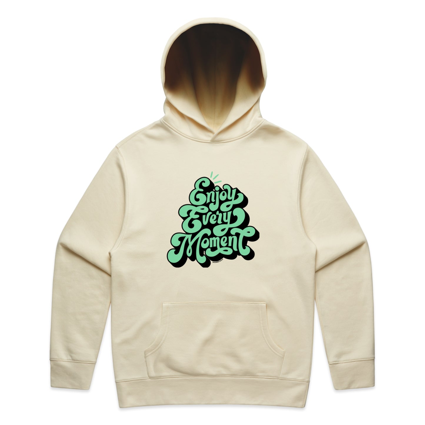 Beautiful Chaos Butter hoodie with green text 'Enjoy Every Moment' on a white background