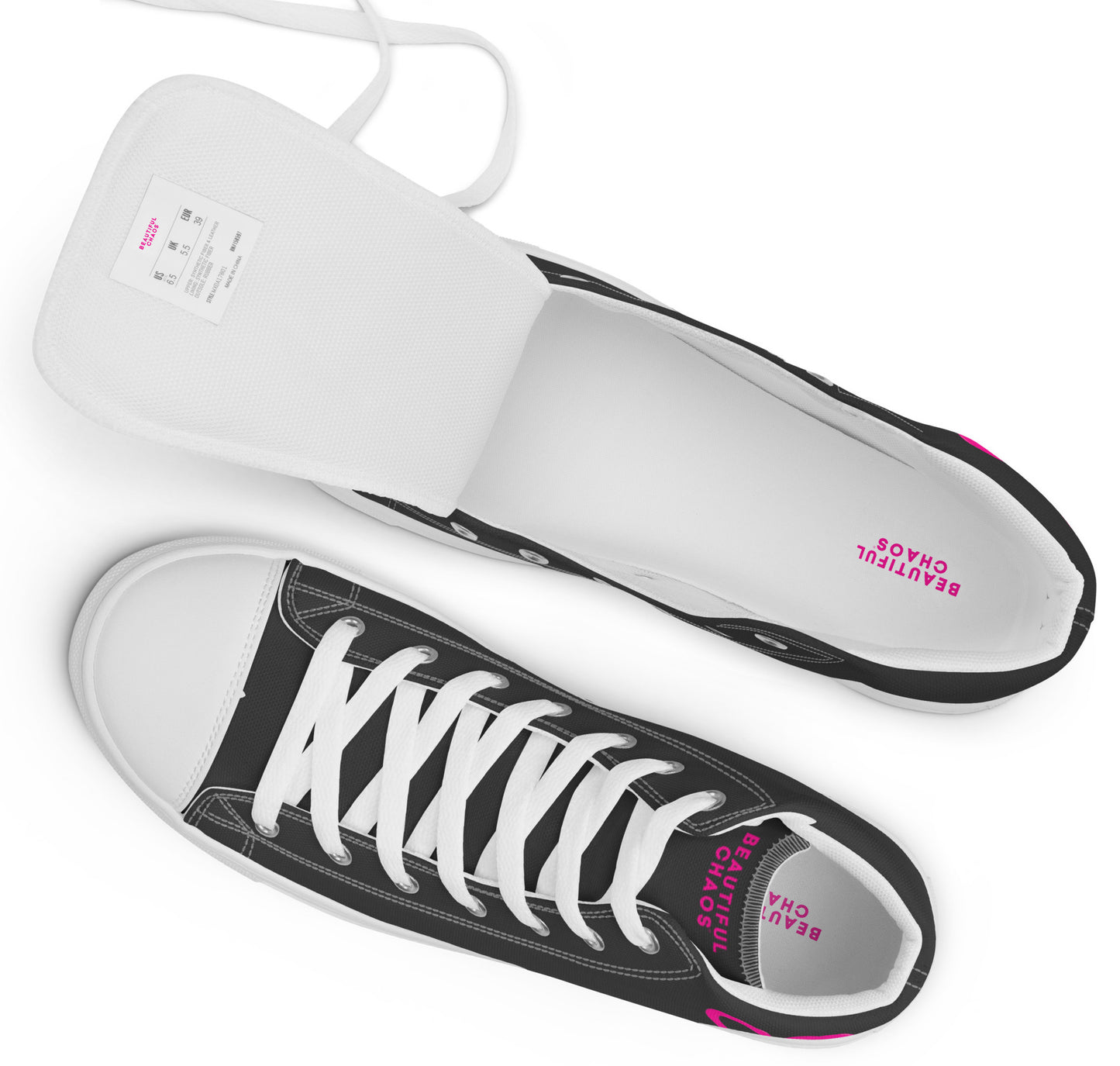 The Beautiful Chaos Icon Women’s High Tops - Black // Neon Pink