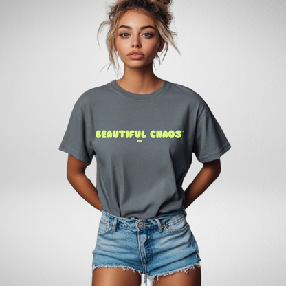 Beautiful Chaos The Most Tee - Charcoal // Neon Lime