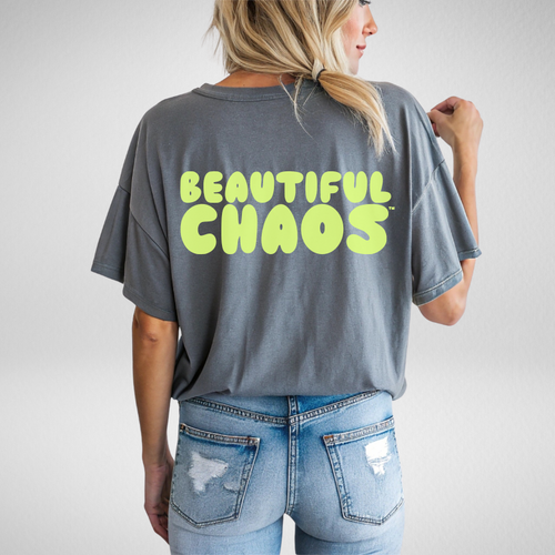 Beautiful Chaos The Most Tee - Charcoal // Neon Lime