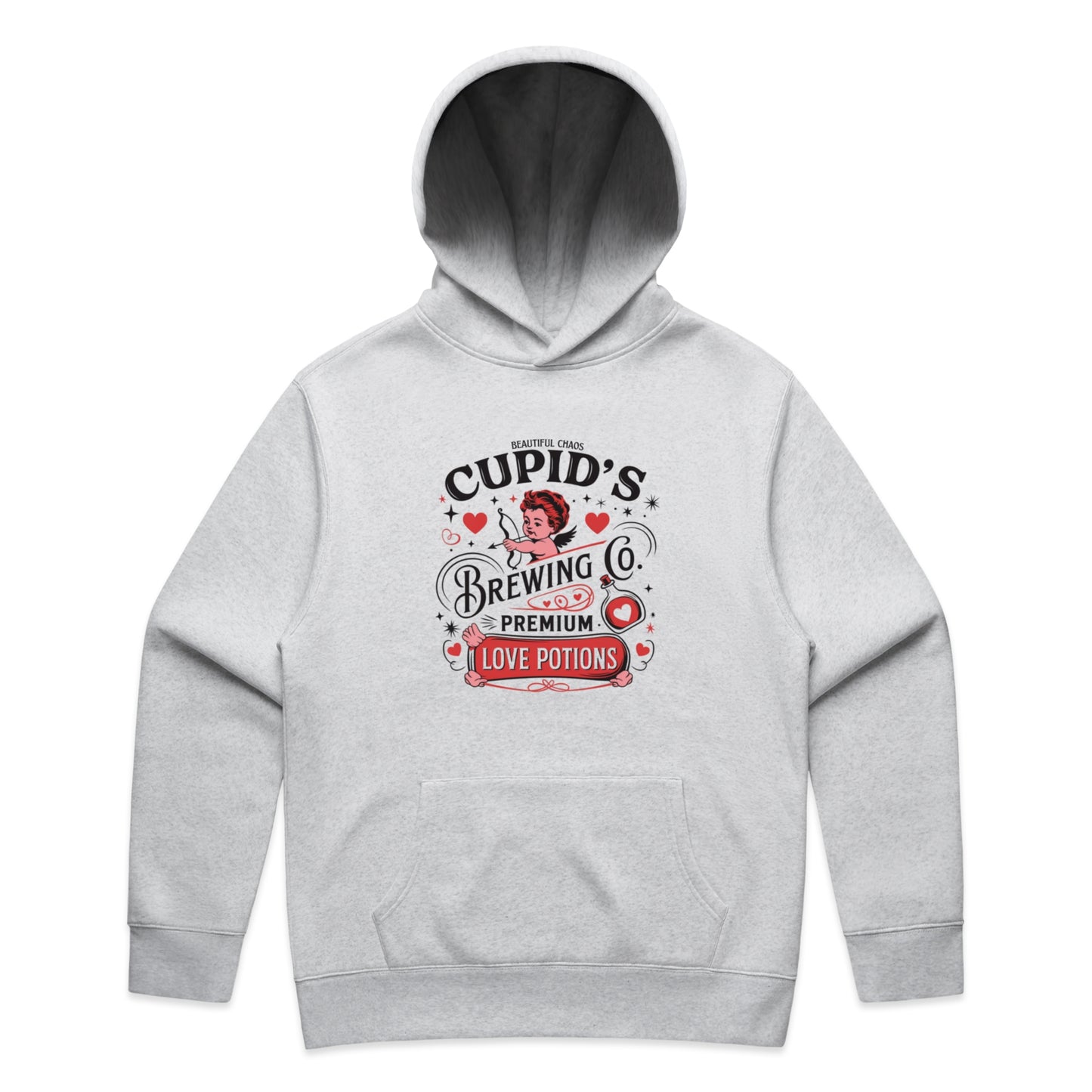 White Marle with 'Cupid's Brewing Co' Love Potions graphic on a white background