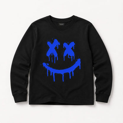 Beautiful Chaos Blue Graffiti Smiley Long Sleeve Tee 