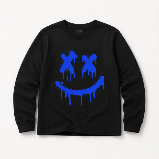 Beautiful Chaos Blue Graffiti Smiley Long Sleeve Tee 