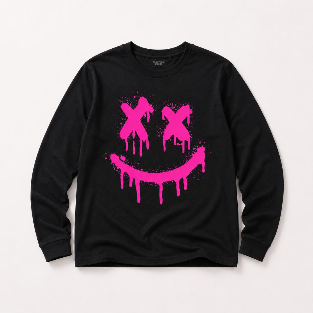 Beautiful Chaos_Graffiti_Smiley_Longsleeve_Tee_Pink