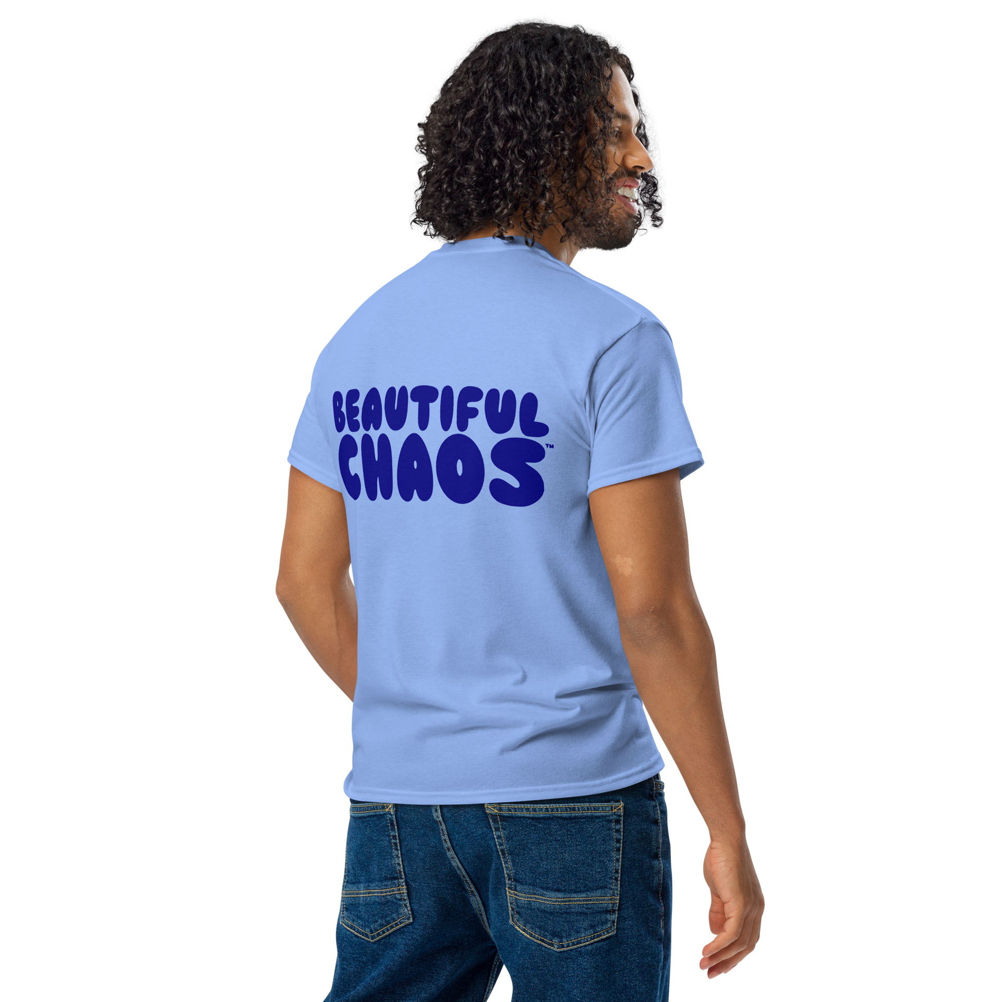 Beautiful_Chaos_The_Most_Tee_-_Powder_Blue_Navy_Back_Male_model