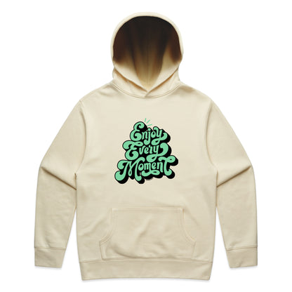 Beautiful Chaos Butter hoodie with green text 'Enjoy Every Moment' on a white background