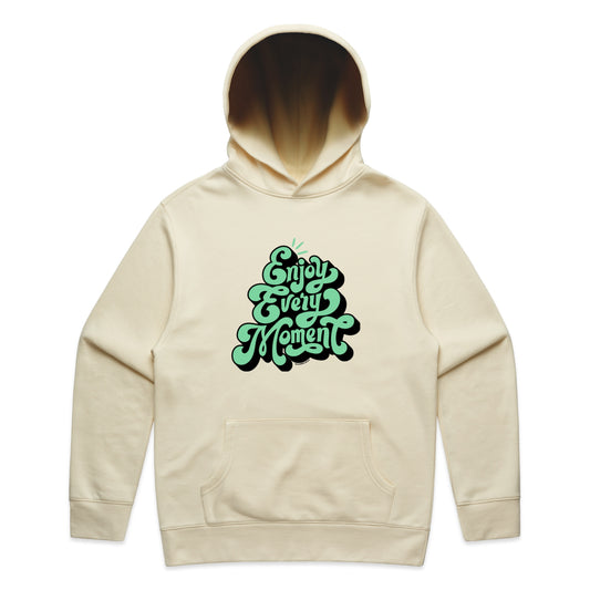 Beautiful Chaos Butter hoodie with green text 'Enjoy Every Moment' on a white background