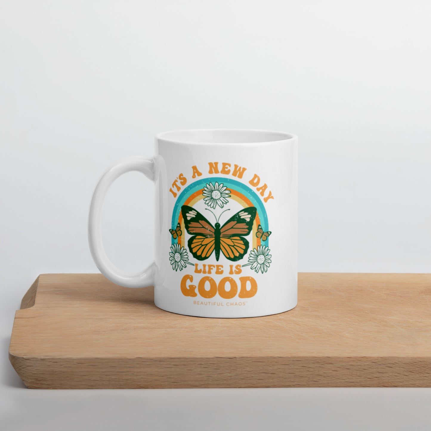 It's a New Day Life is Good Retro Butterfly Mug