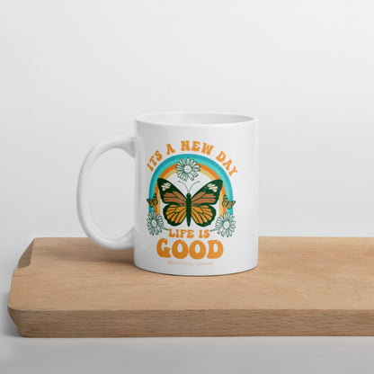 It's a New Day Life is Good Retro Butterfly Mug