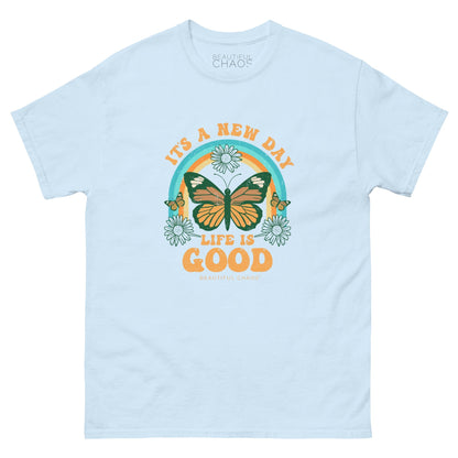 It's a New Day Life is Good Retro Butterfly T-shirt