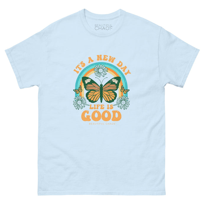 It's a New Day Life is Good Retro Butterfly T-shirt