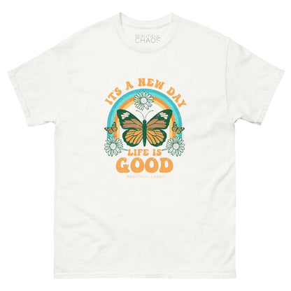 It's a New Day Life is Good Retro Butterfly T-shirt