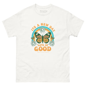 It's a New Day Life is Good Retro Butterfly T-shirt