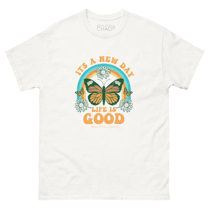 It's a New Day Life is Good Retro Butterfly T-shirt