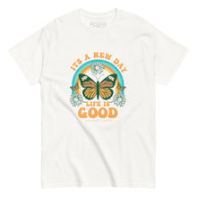 Load image into Gallery viewer, It&#39;s a New Day Life is Good Retro Butterfly T-shirt