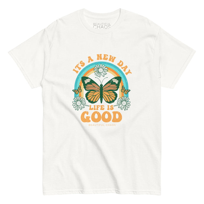 It's a New Day Life is Good Retro Butterfly T-shirt
