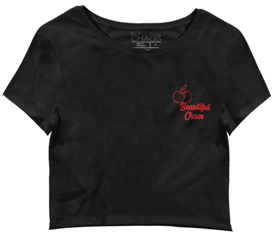 Beautiful Chaos Embroidered Cherry Crop 