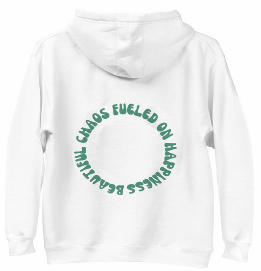 The Beautiful Chaos Fueled On Happiness Hoodie - White//Forest - Beautiful Chaos™