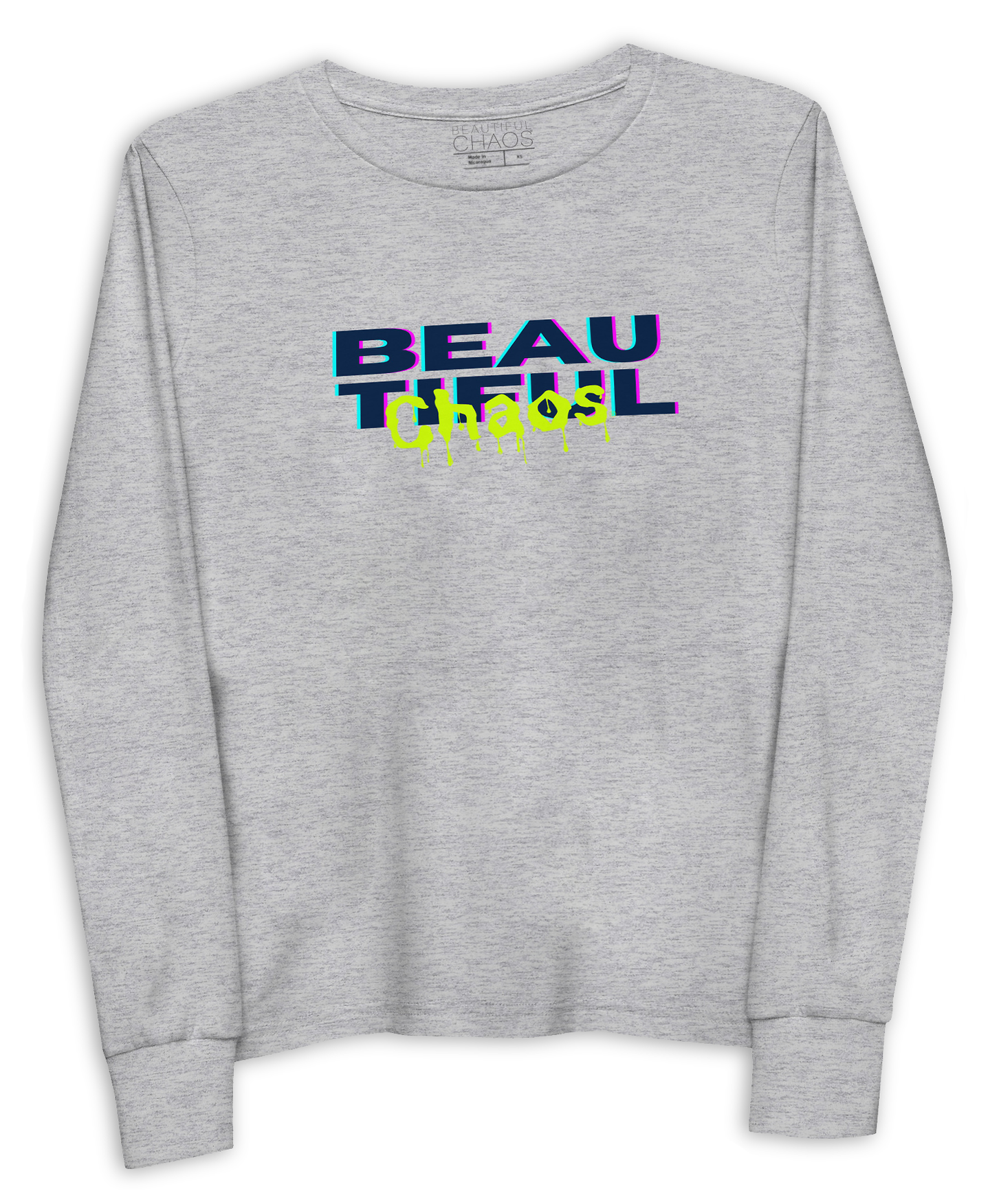 The Beautiful Chaos Kids Neon Lime Slime Long Sleeve Top - Marl Grey